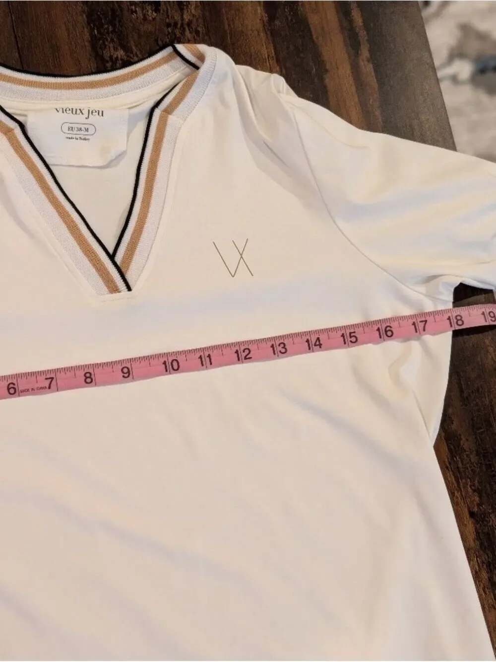VIEUX jEU EUROPEAN SPORTS V NECK TOP With SHORT Sleeves, Medium,Dry-fit. - Picture 5 of 7